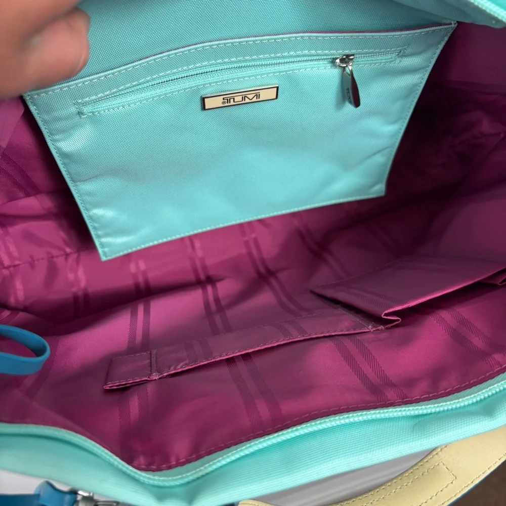 TUMI Sky Blue Tote Bag Laptop Bag Briefcase Travel Bag Pop Of Color Bright - Picture 7 of 10